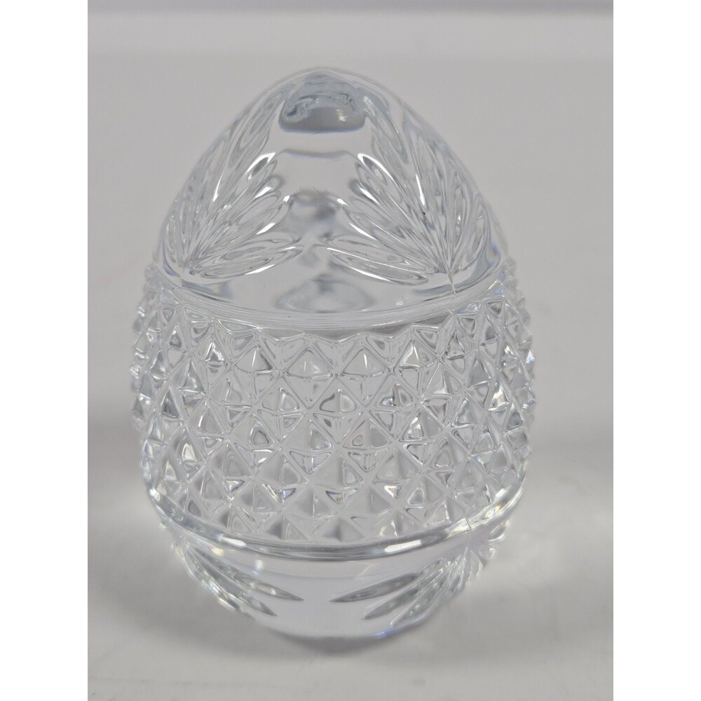 Vintage France Crystal Glass Egg Paperweight Solid Clear Cut 3" Decorative
